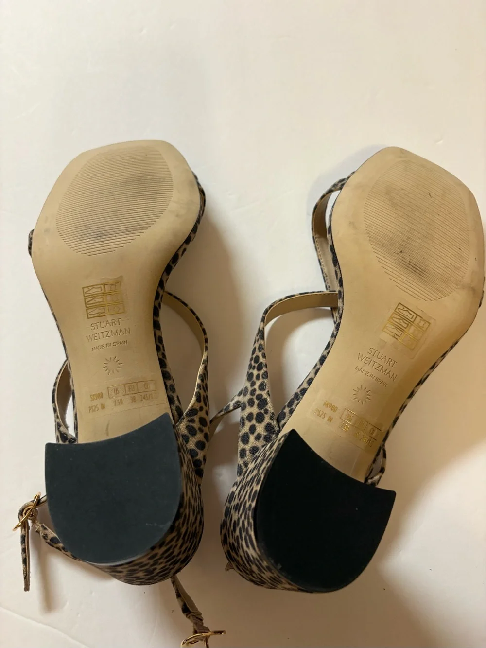 Stuart Weitzman Leopard Print Strappy Sandals - Tan & Black 7.5